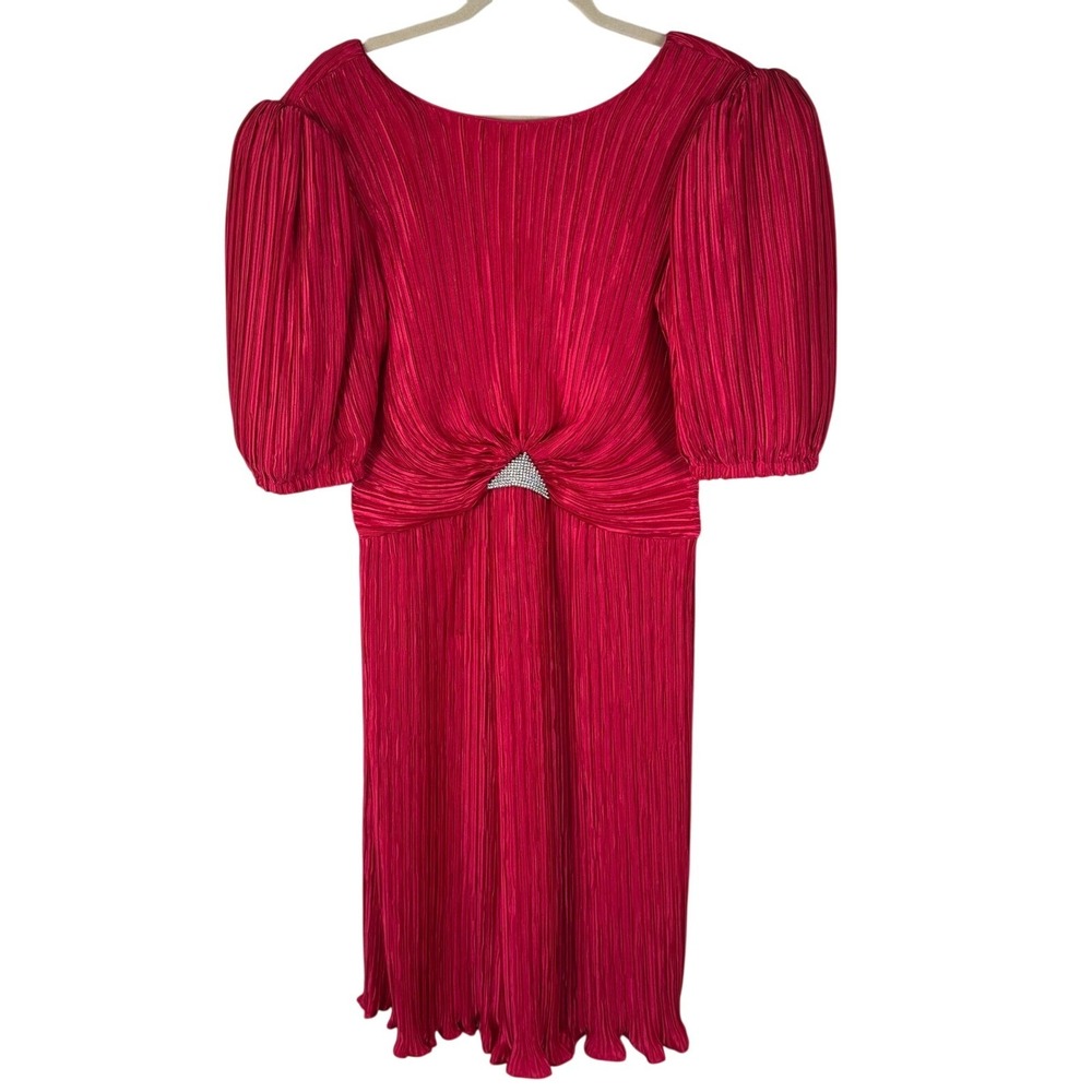 Vtg Lillie Rubin George F Couture Dress Women 14 Pink Plisse Rhinestone Cocktail